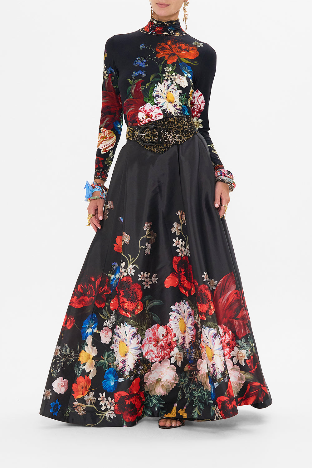 CAMILLA black floral print maxi wrap skirt in A Still Life print