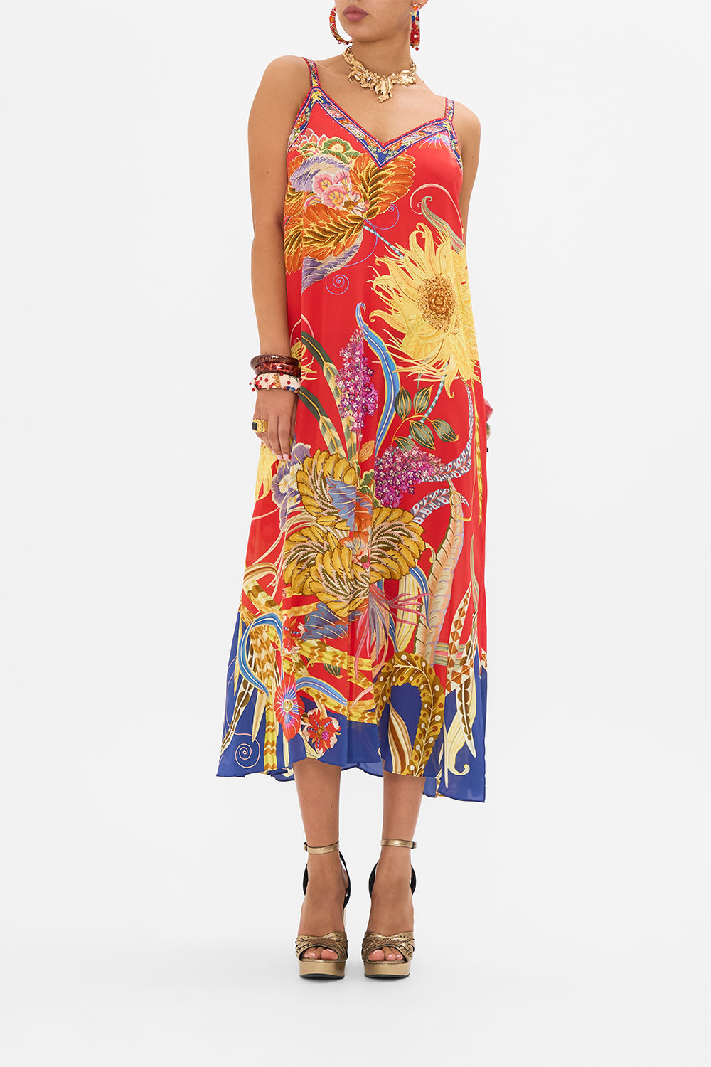 CAMILLA silk slip dress in Through Vincents Eyes print