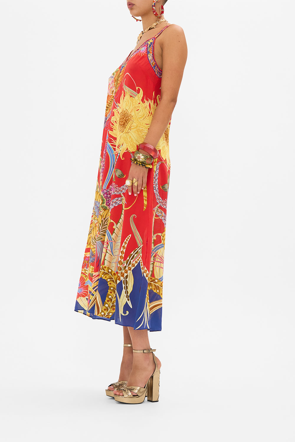 CAMILLA silk slip dress in Through Vincents Eyes print