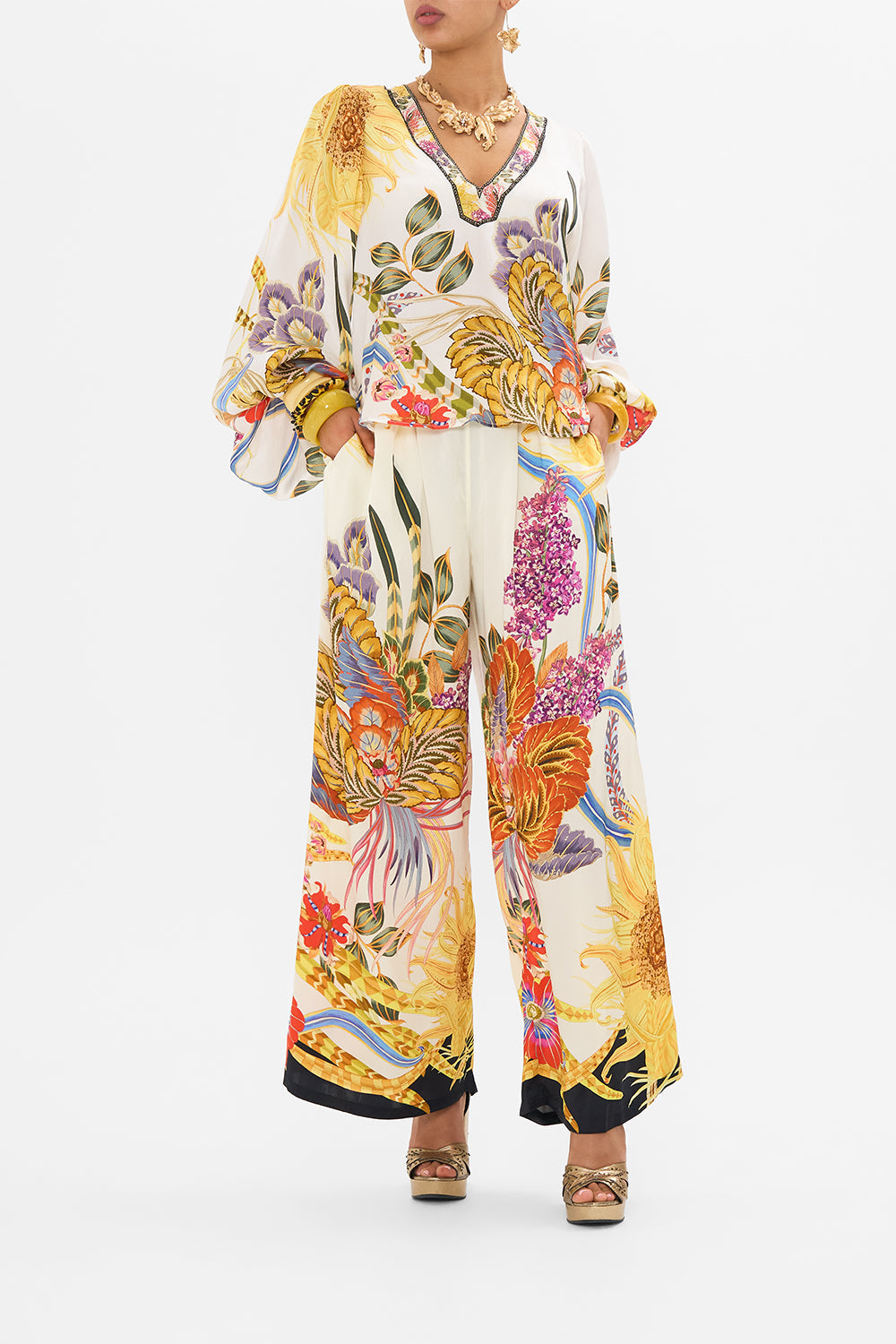 CAMILLA silk blouse in Sunflowers On My Mind print