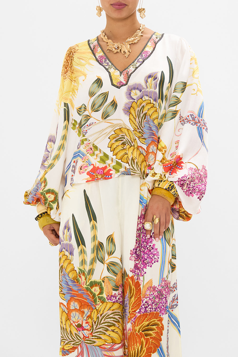 CAMILLA silk blouse in Sunflowers On My Mind print