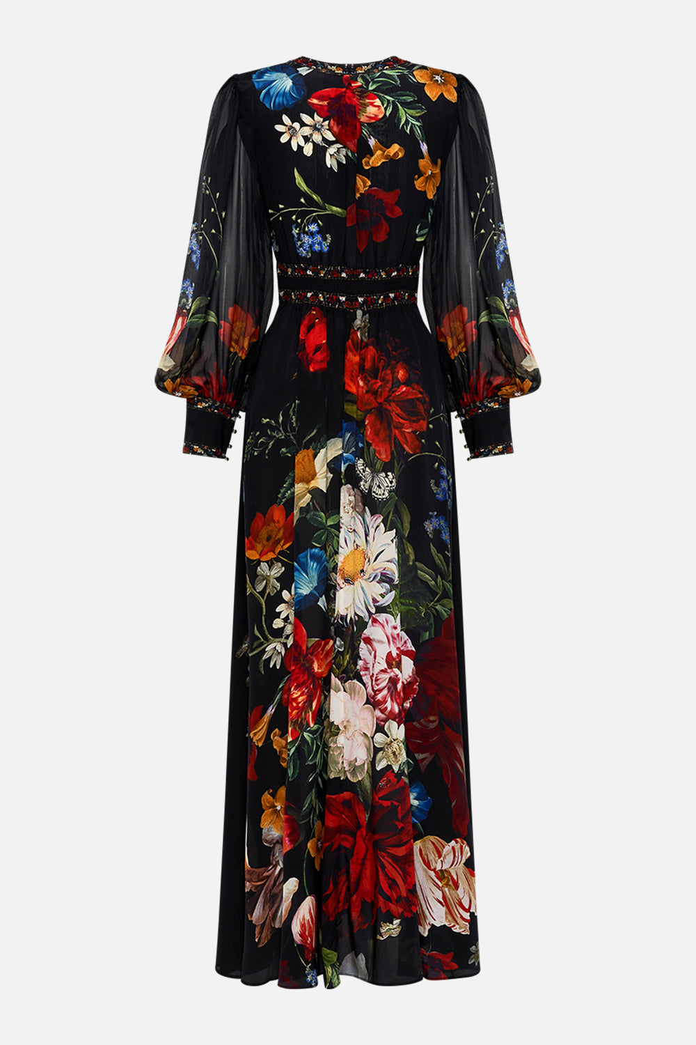 CAMILLA black floral print silk dress in A Still Life print