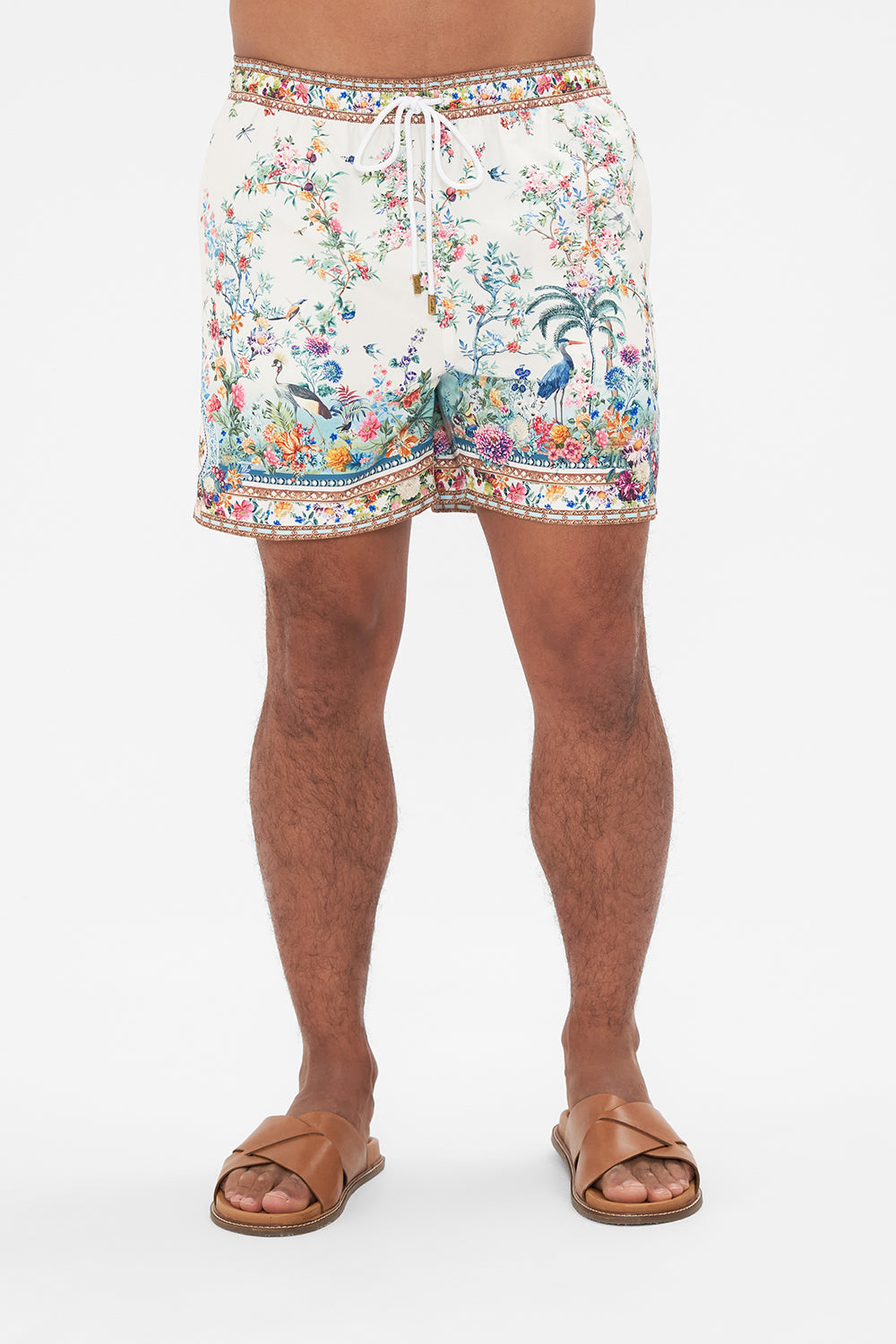 Hotel Franks By CAMILLA mens white floral print boardshorts in Plumes And Parterres print