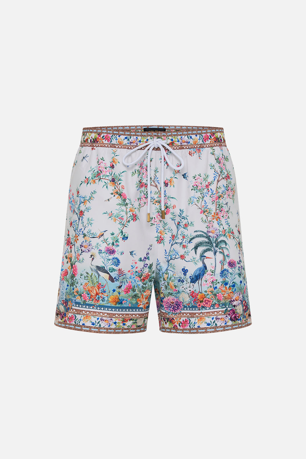 Hotel Franks By CAMILLA mens white floral print boardshorts in Plumes And Parterres print