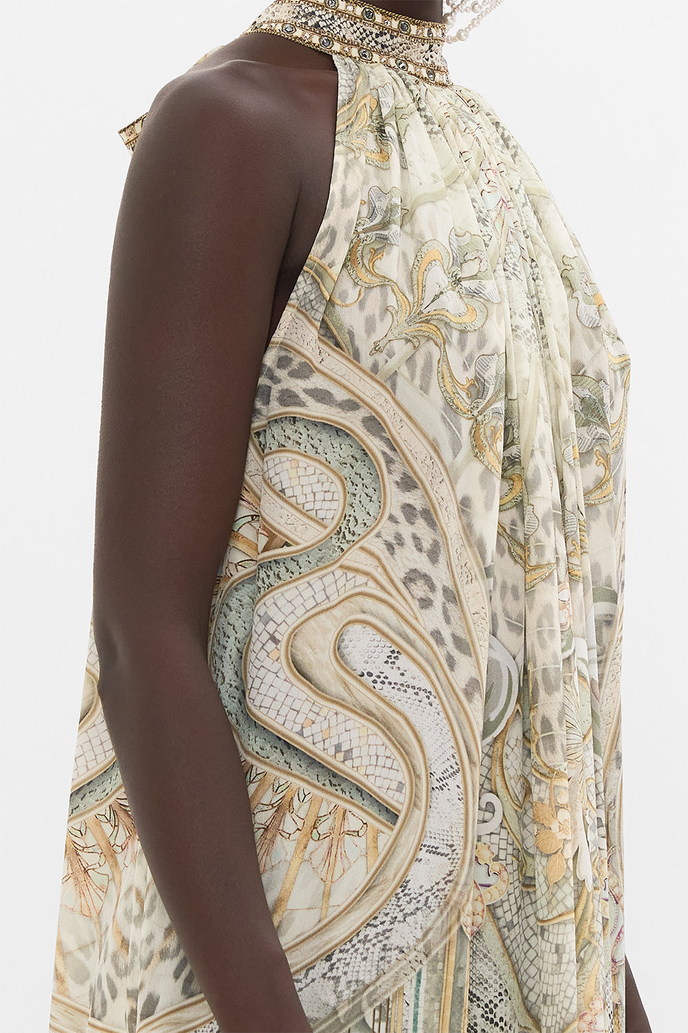 CAMILLA silk maxi dress in Ivory Tower Tales print