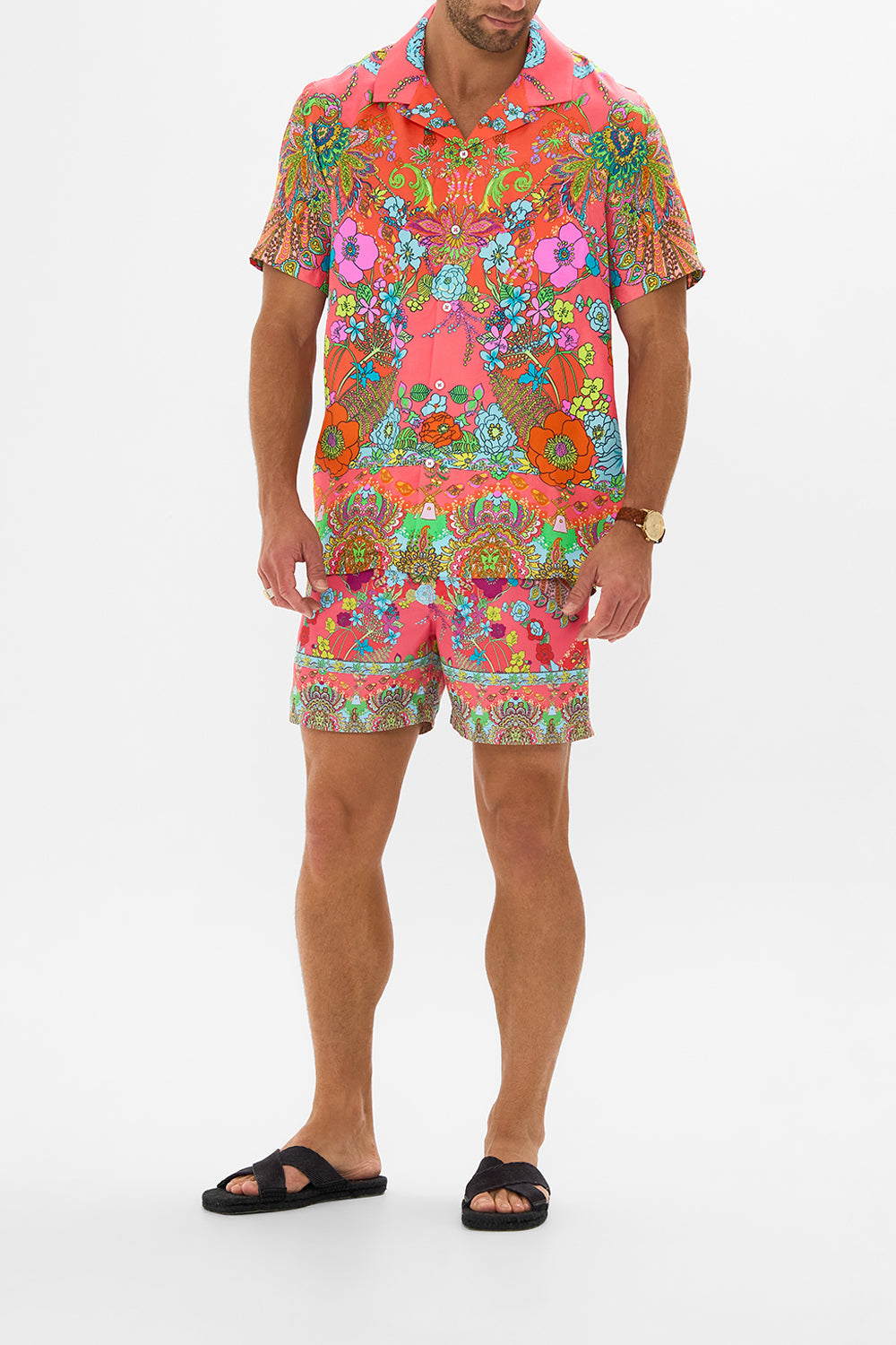 Hotel Franks by CAMILLA pink mid length boardshort in Windmills and Wildflowers