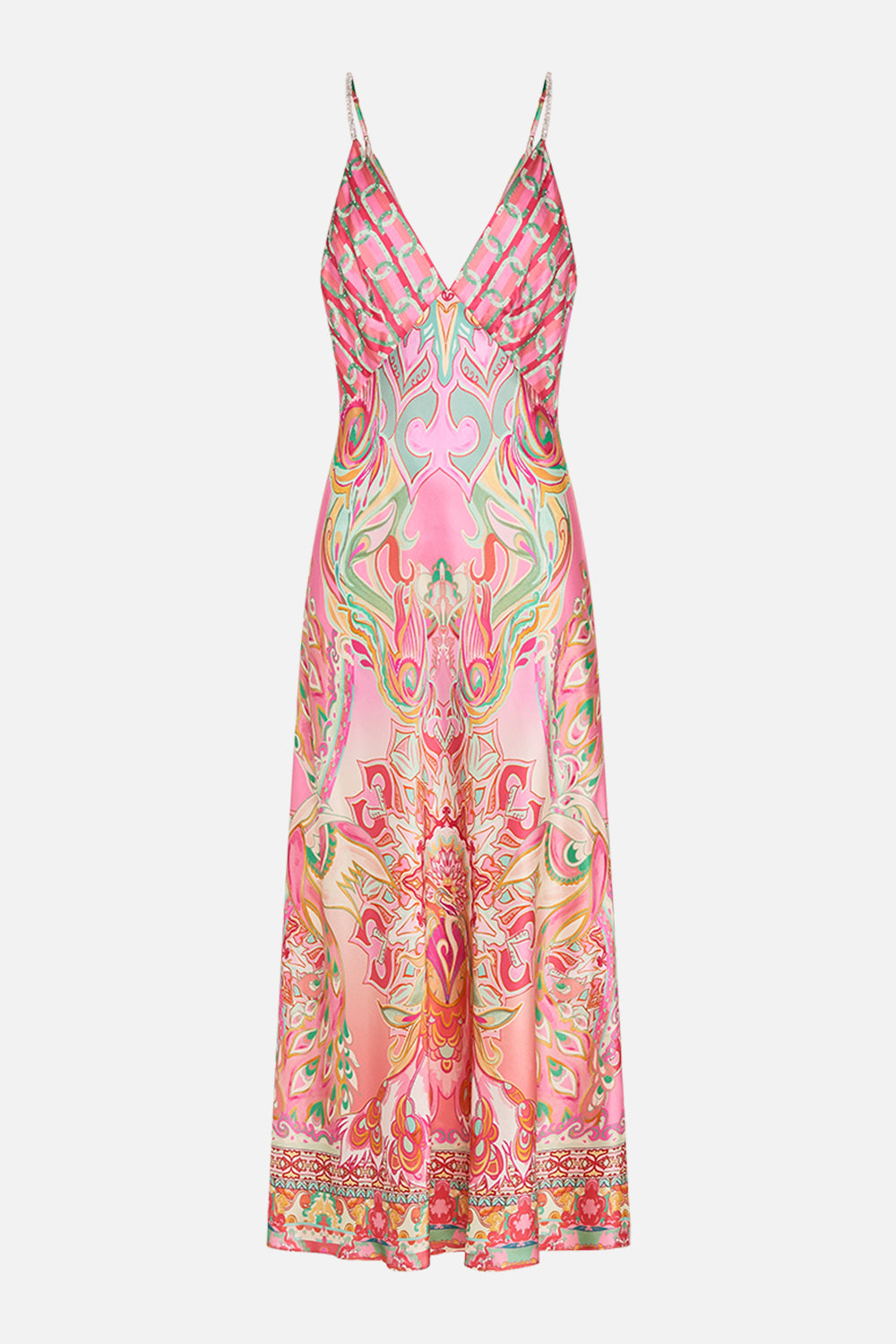 CAMILLA silk bias slip dress in Tea With Tuchinski print