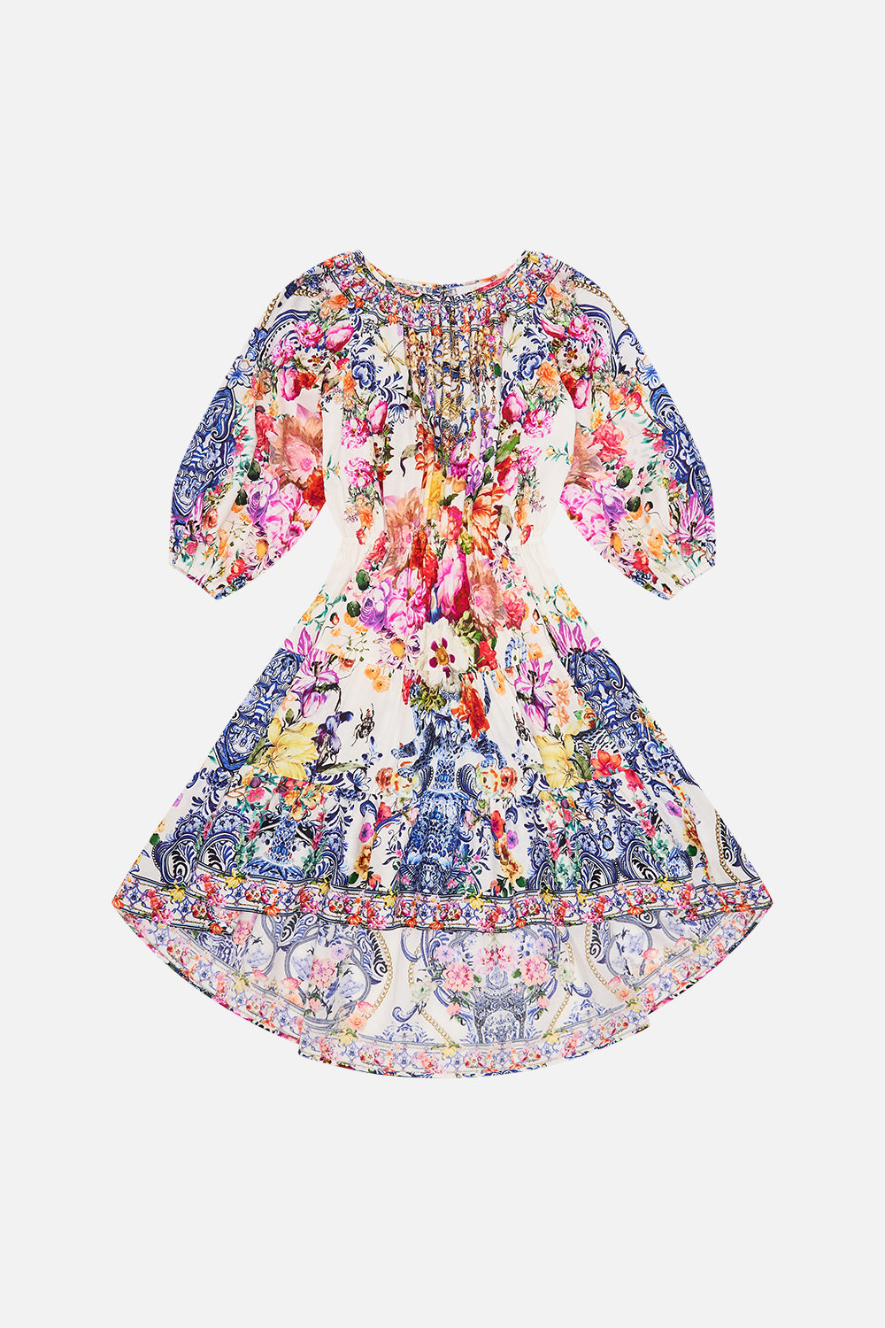 Front product view of Milla by CAMILLA kids blue and white dress Dutch is Life print