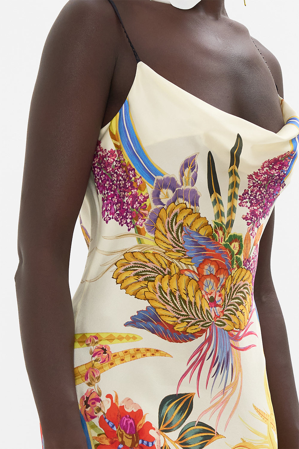 CAMILLA silk slip dress in Sunflowers On My Mind print