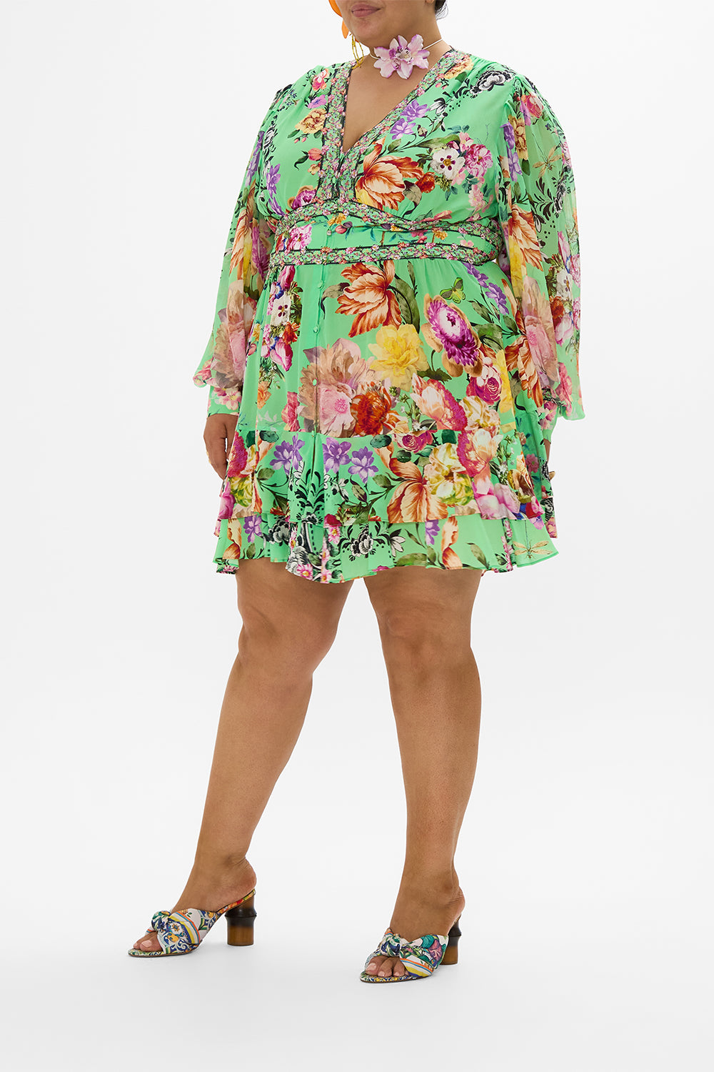 BUTTON FRONT FRILL DRESS PORCELAIN DREAM