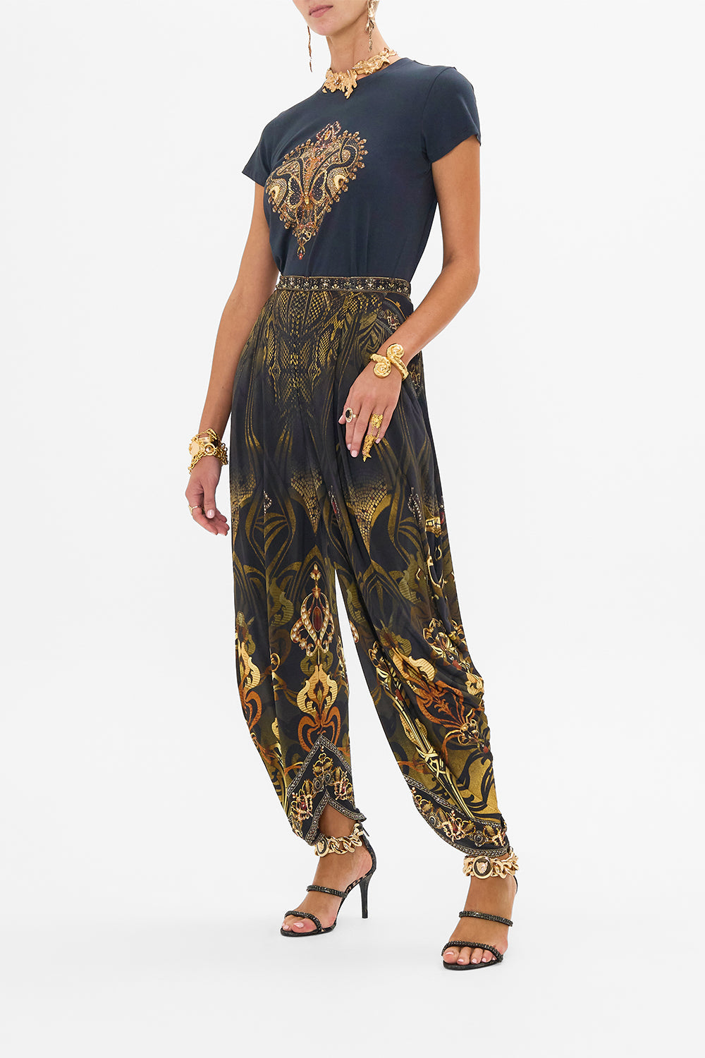 CAMILLA slim fit graphic t shirt in Nouveau Noir print