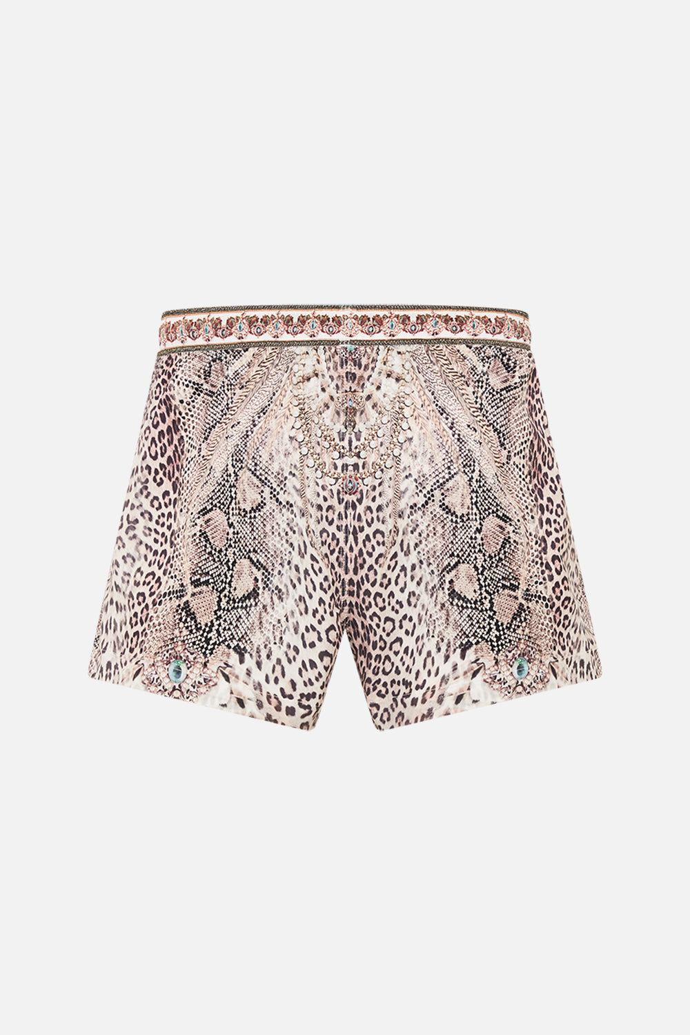 Hotel Franks by CAMILLA mens khaki boardshorts in Looking Glass Houses print