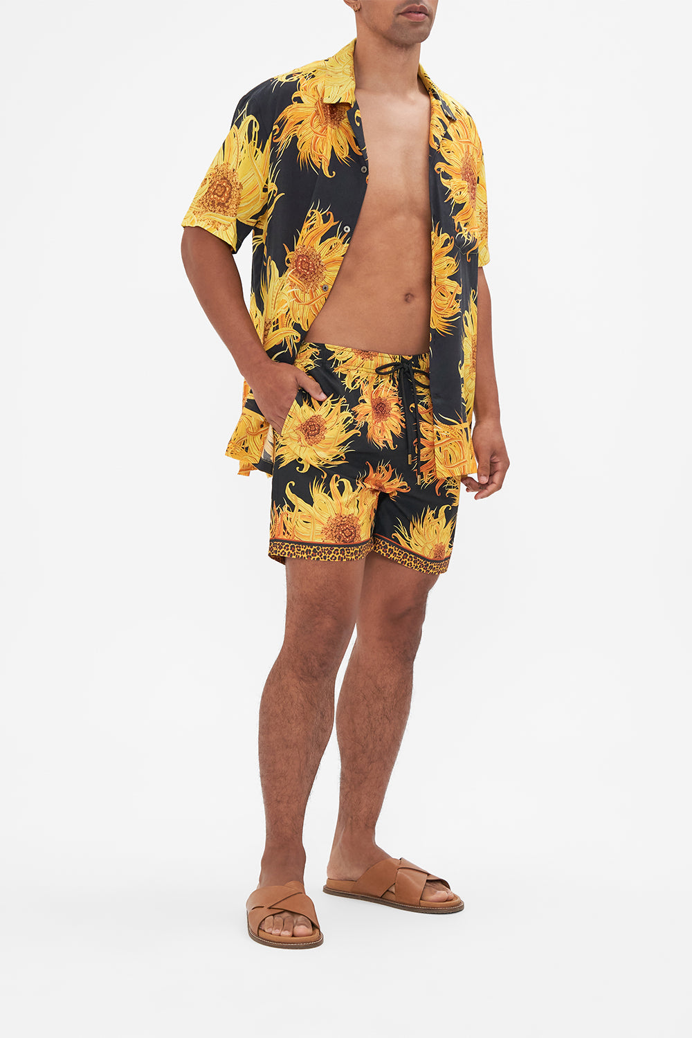 Hotel Franks by CAMILLA mens floral print short sleeve camp collared shirt in Make Me Your Masterpiece print