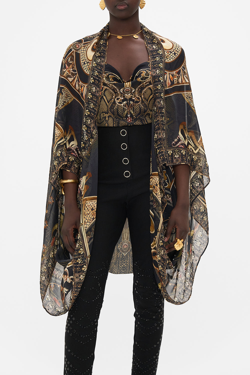 CAMLLA silk shrug in Nouveau Noir print