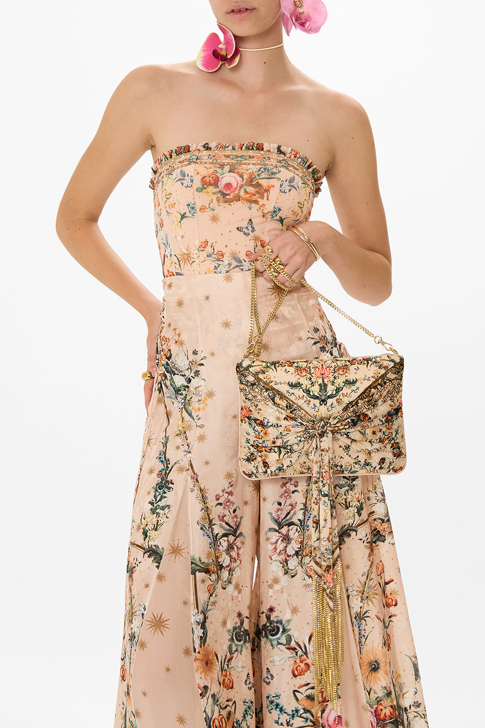 CAMILLA silk scarf in Rose Garden Revolution print