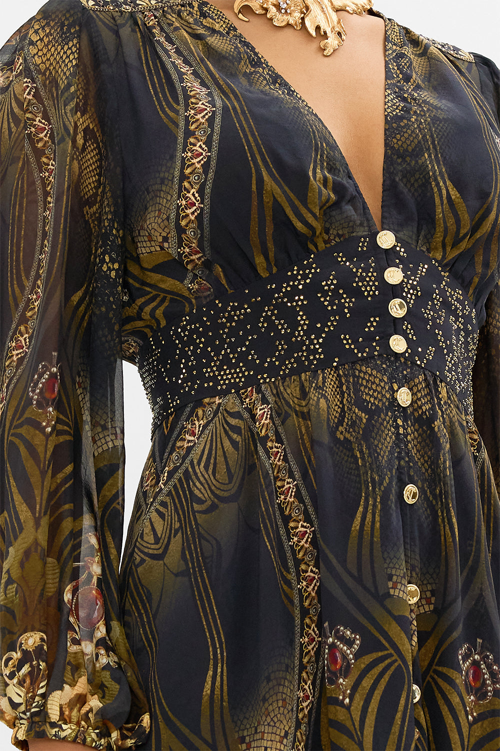 CAMILLA mini dress in Nouveau Noir print