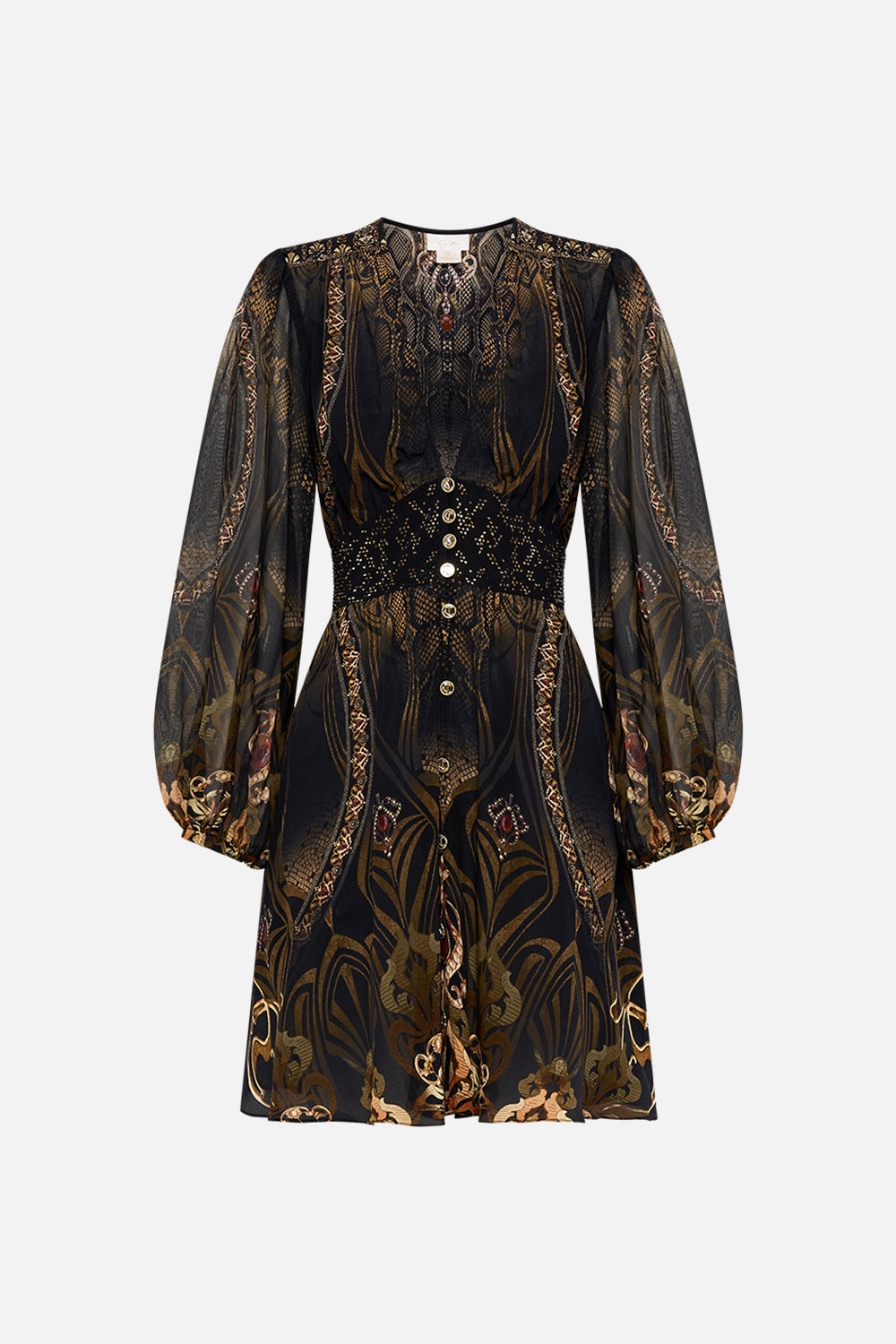 CAMILLA mini dress in Nouveau Noir print