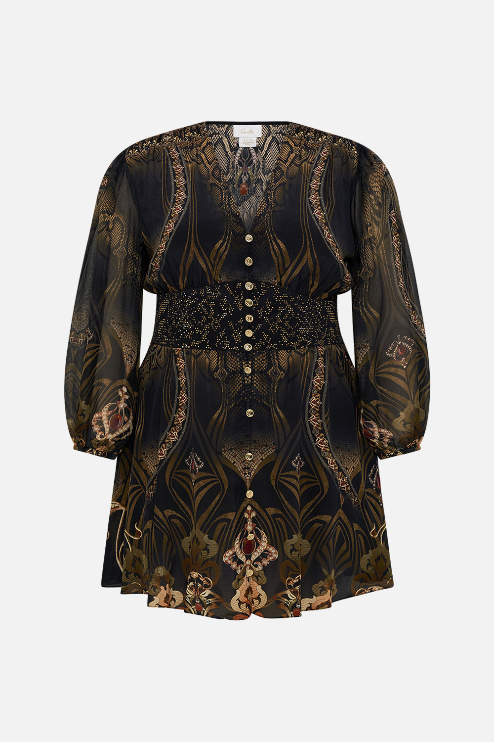 CAMILLA mini dress in Nouveau Noir print