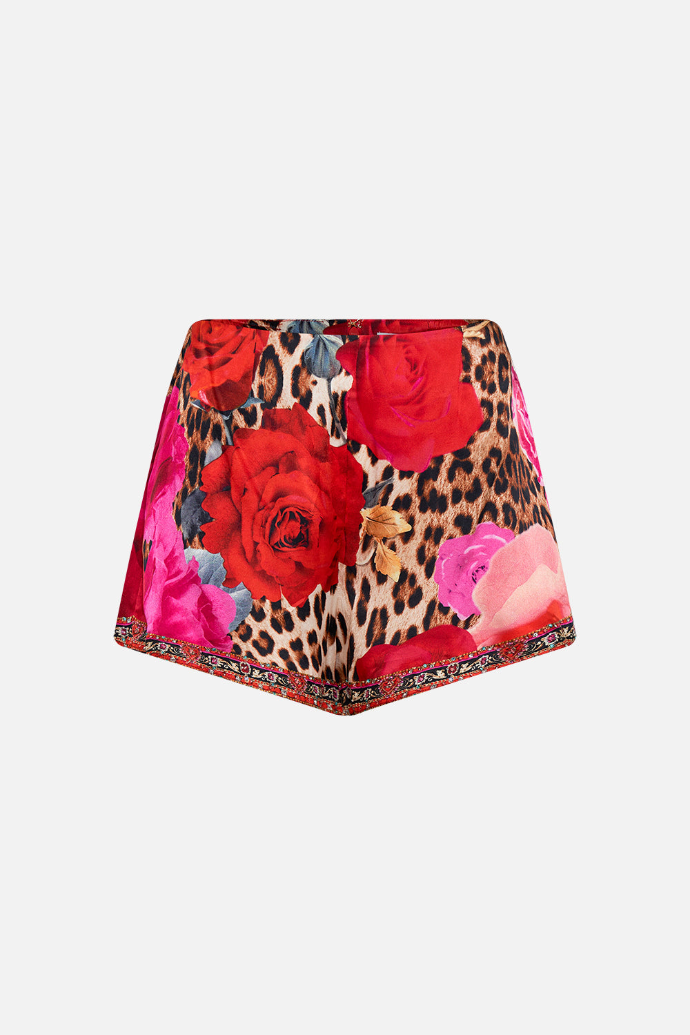Product view of CAMILLA silk shorts in Heart Like A Wildflower print
