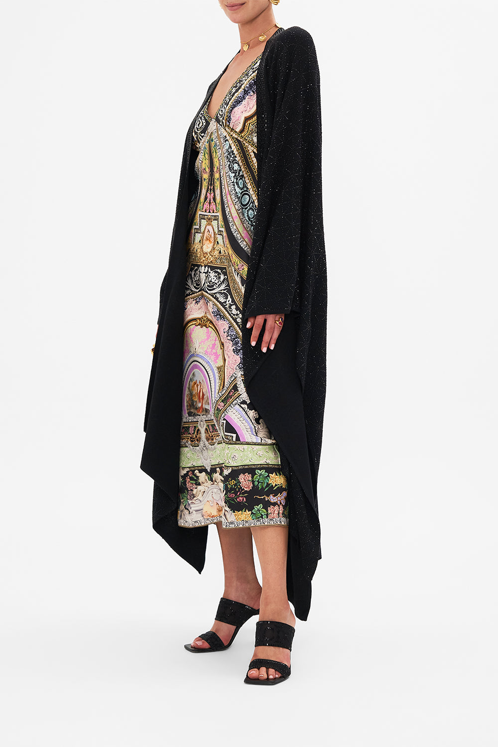 Side view of model wearing CAMILLA emebllished layer in Florence Field Day