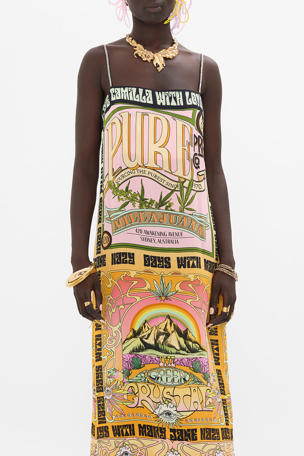 CAMILLA midi dress in Lets Chase Rainbows print