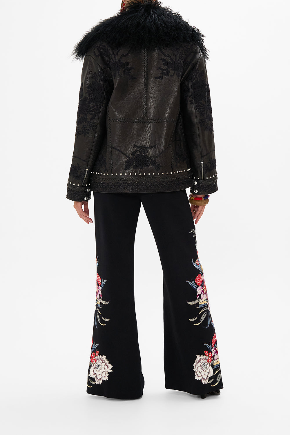 CAMILLA leather biker jacket in Volendam Dolls print