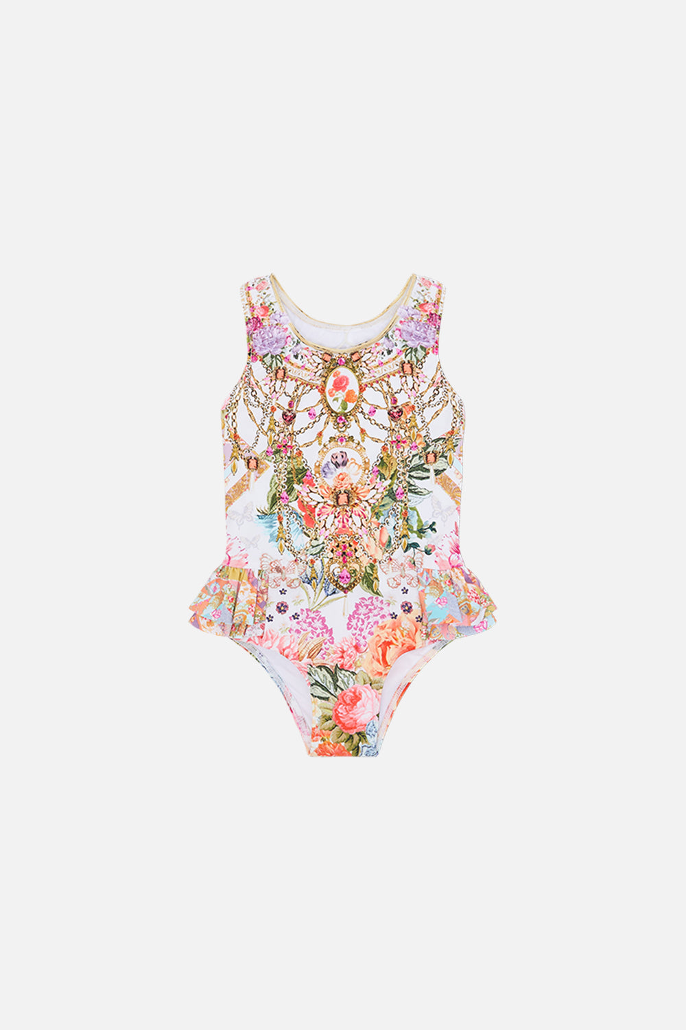 CAMILLA floral babies ruffle back one piece in Sew Yesterday