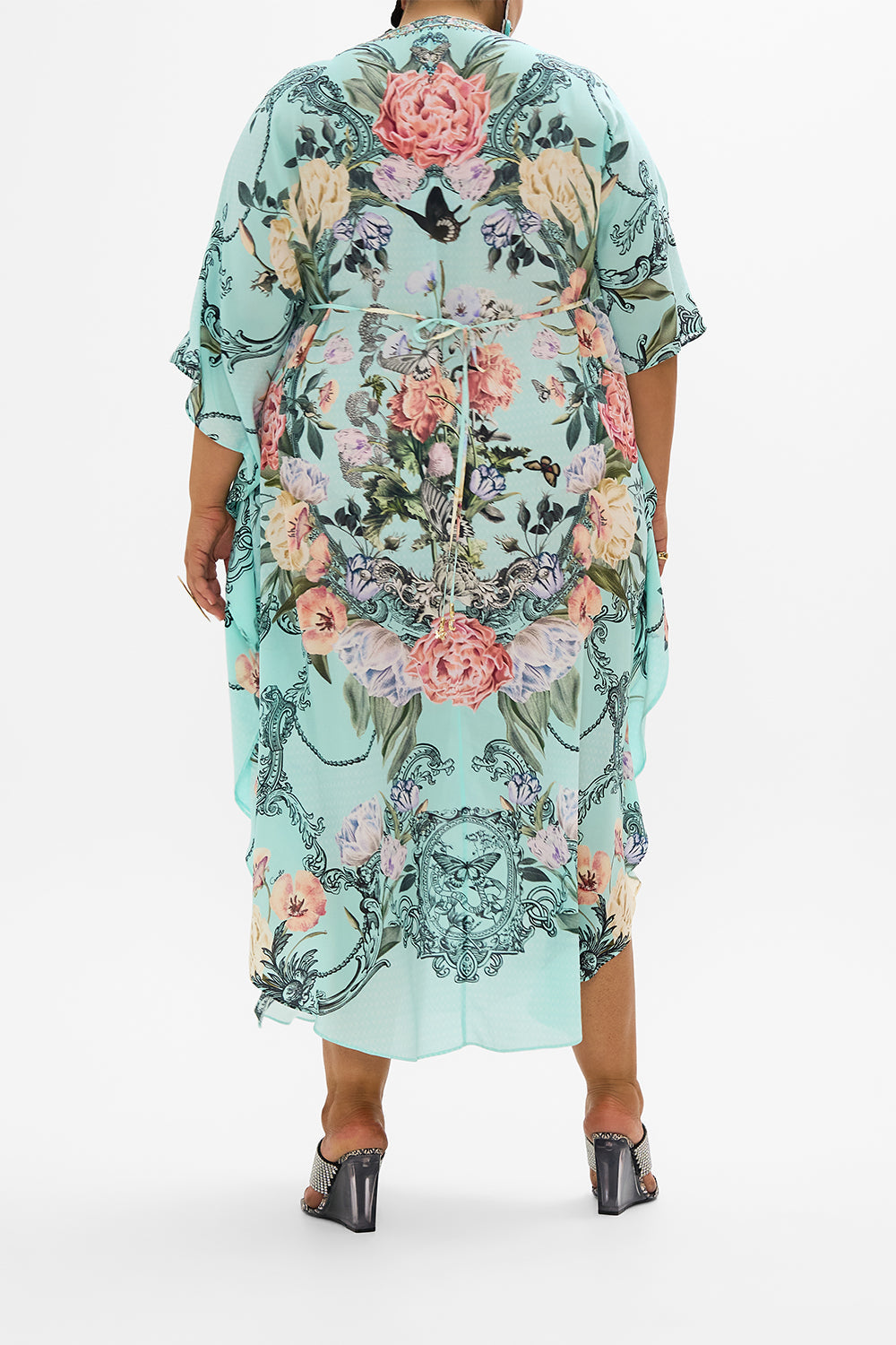 CAMILLA Floral Gathered Waist Kaftan in Petal Promise Land print