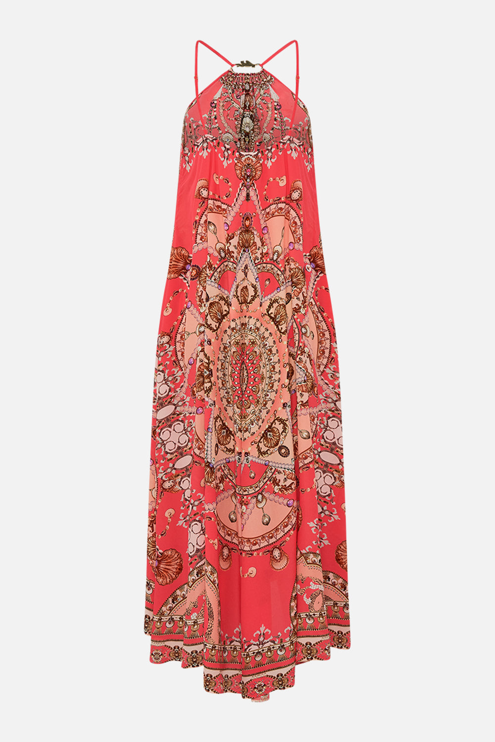 CAMILLA Pink Gather Neck Hardware Maxi Dress in Shell Games