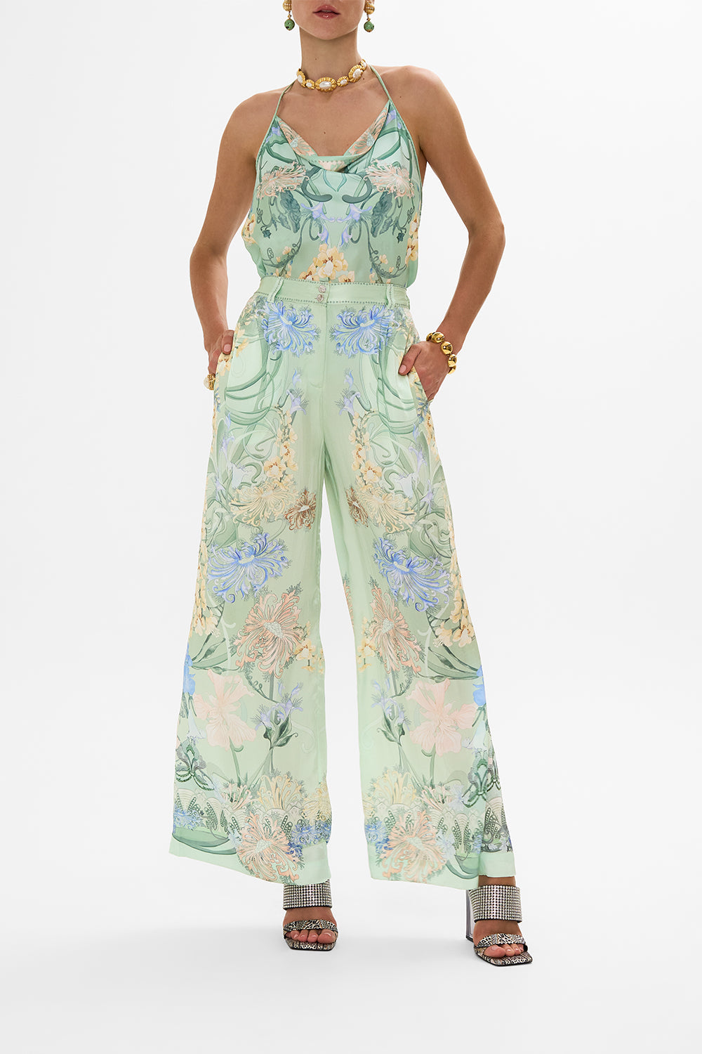CAMILLA Floral Bias Halter Top in Dreaming in Dutch