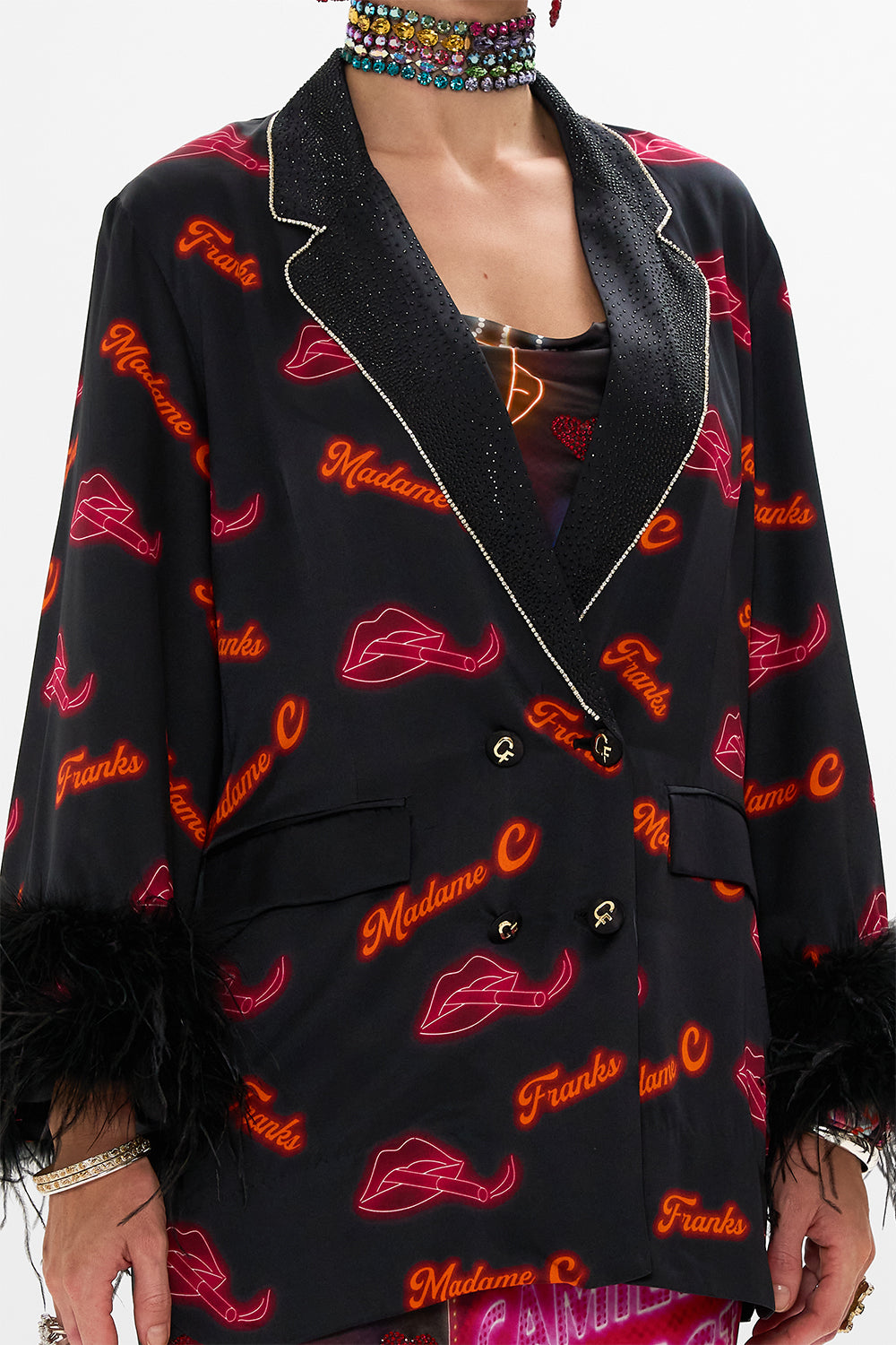 CAMILLA Black Flared Sleeve Double Breasted Jacket in Electric Loveland