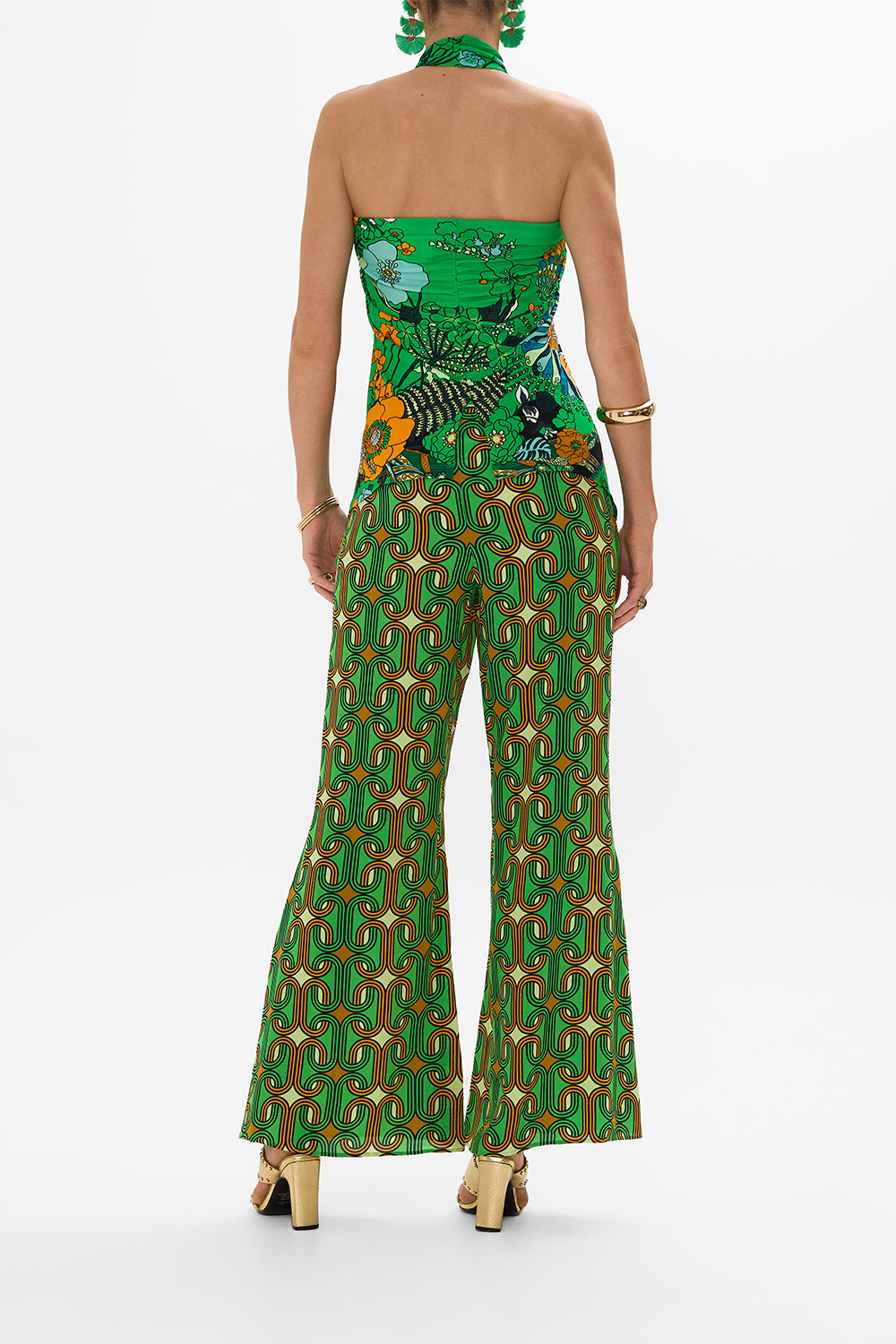 CAMILLA Green Draped Jersey Halter Top in Good Vibes Generation