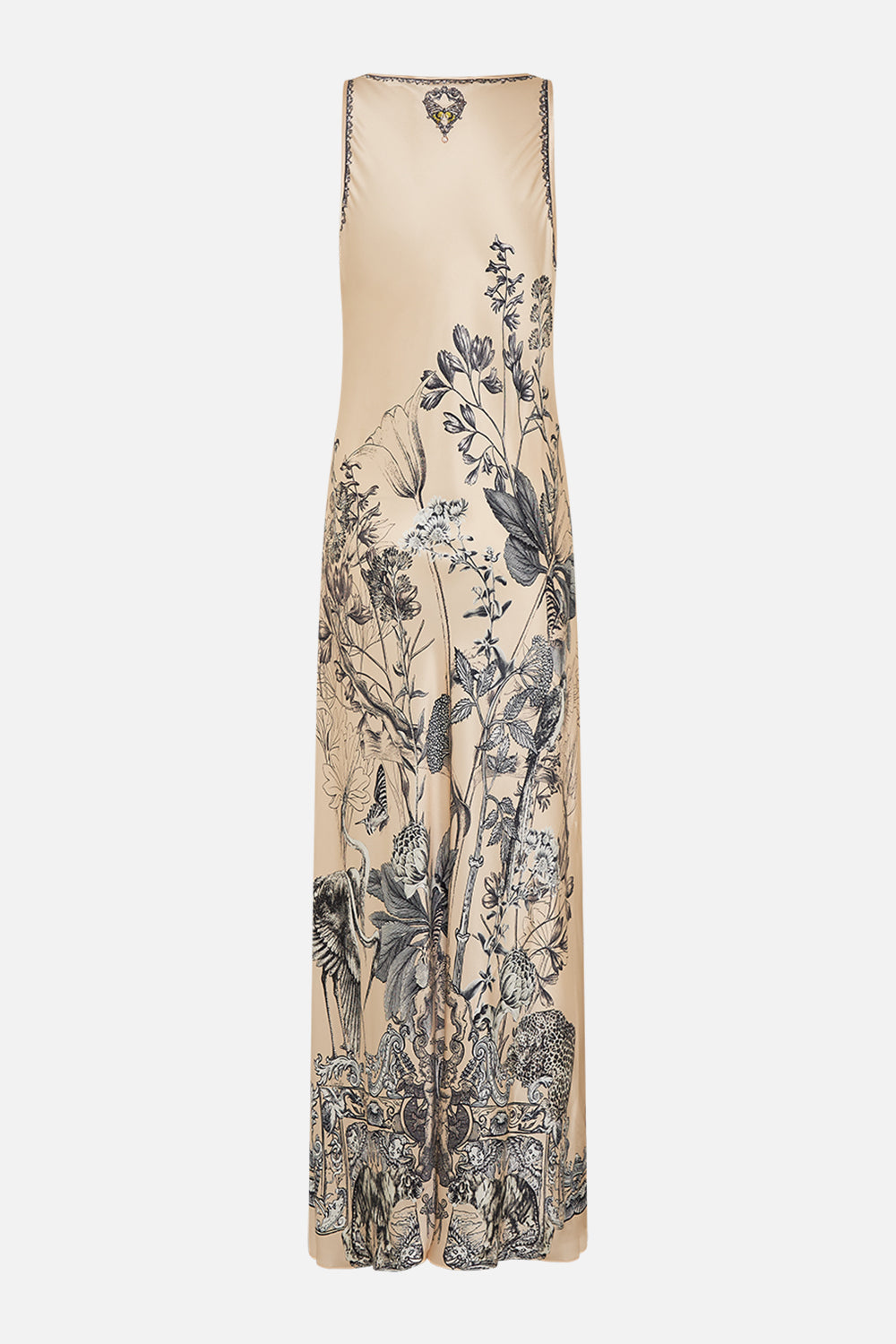 CAMILLA multi silk bias tank dress in Etched Into Eternity print