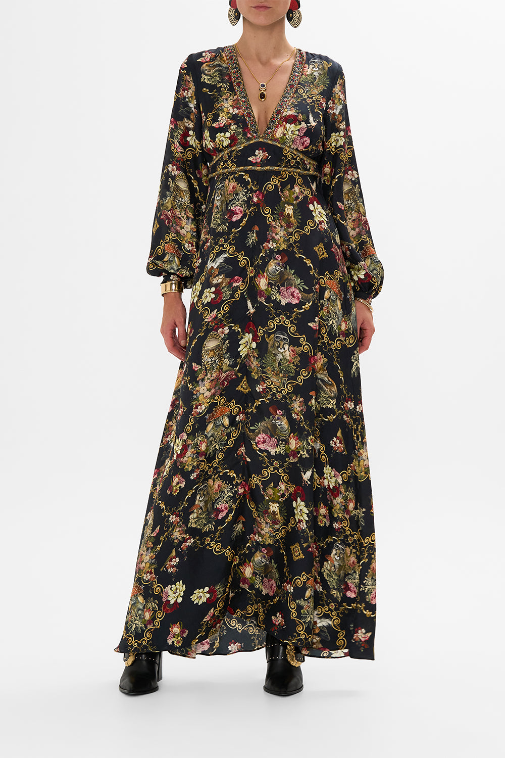 CAMILLA Black Lantern Sleeve Dress in Told in the Tapestry print
