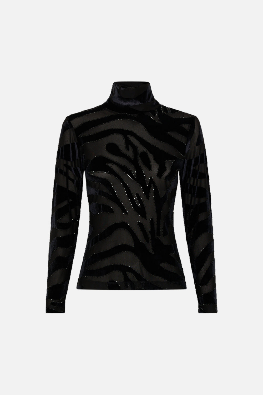 CAMILLA leopard stretch velvet animal turtleneck in Amsterglam print.