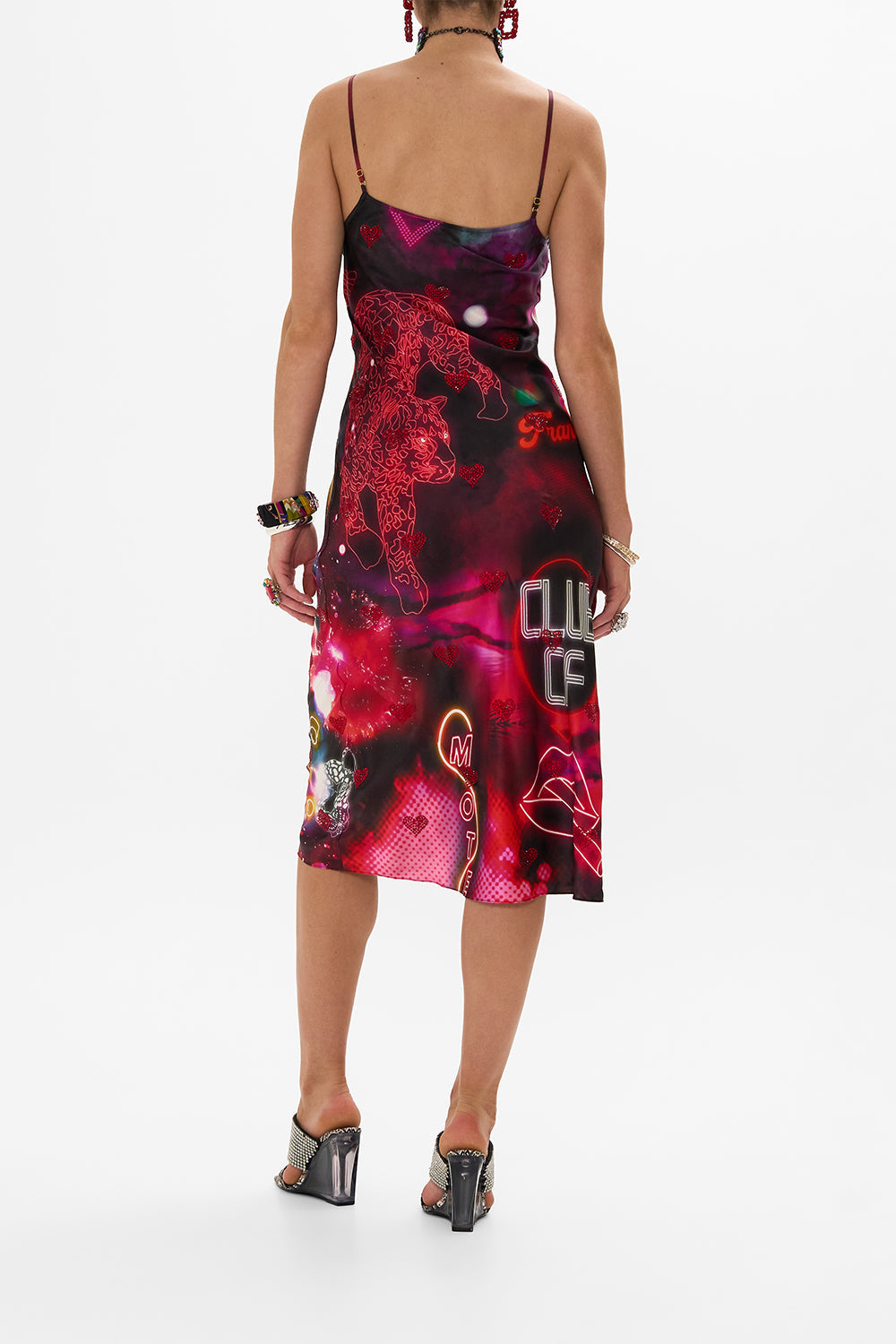 CAMILLA Black Long Bias Slip in Electric Loveland