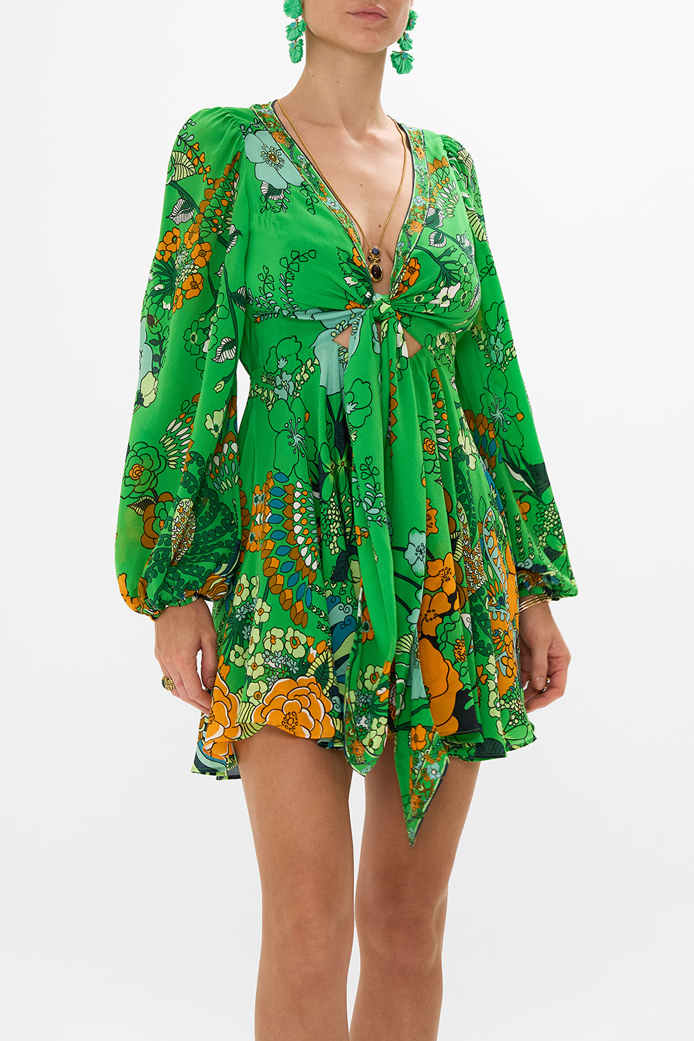 CAMILLA short wrap tie dress in Good Vibrations print.