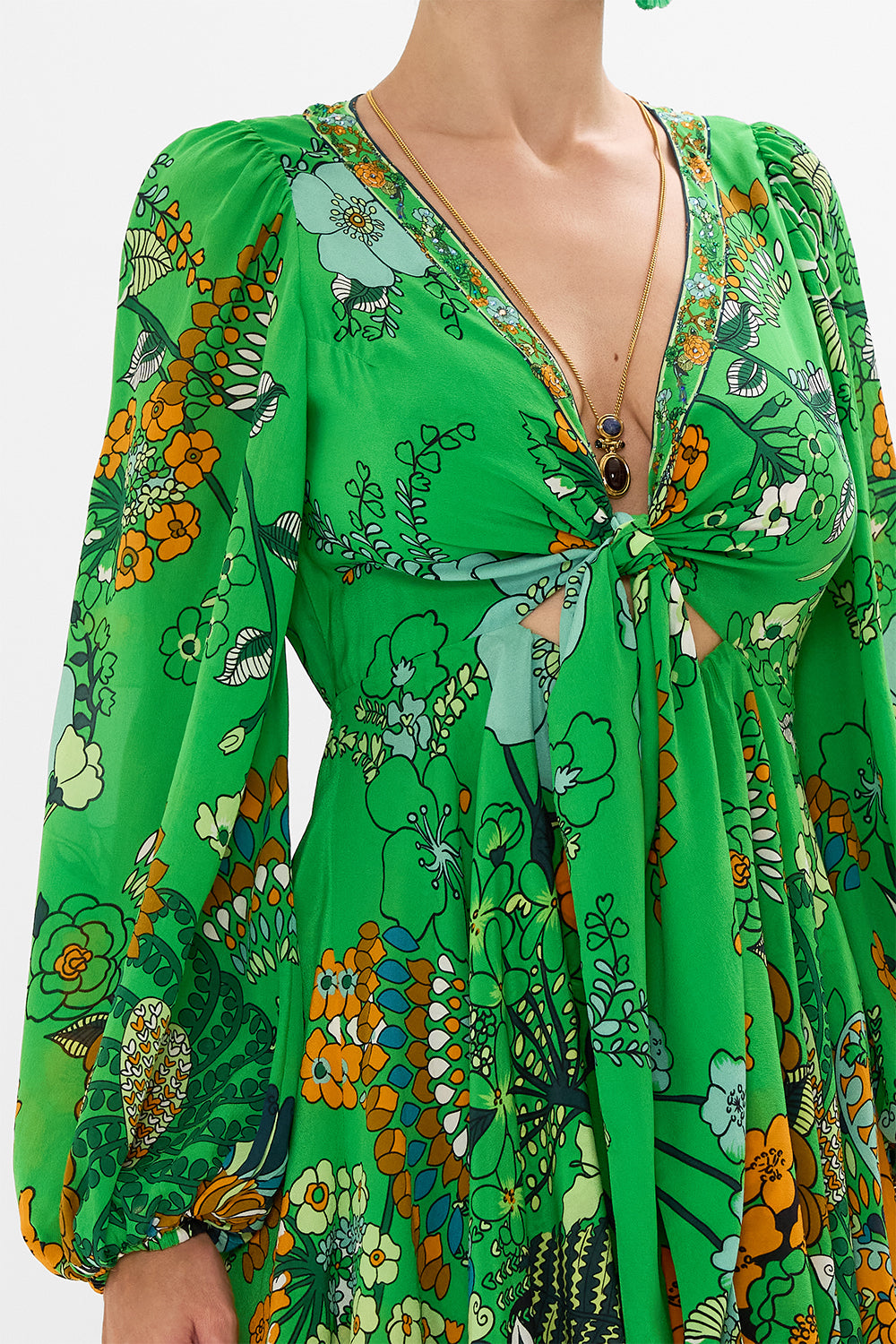 CAMILLA short wrap tie dress in Good Vibrations print.