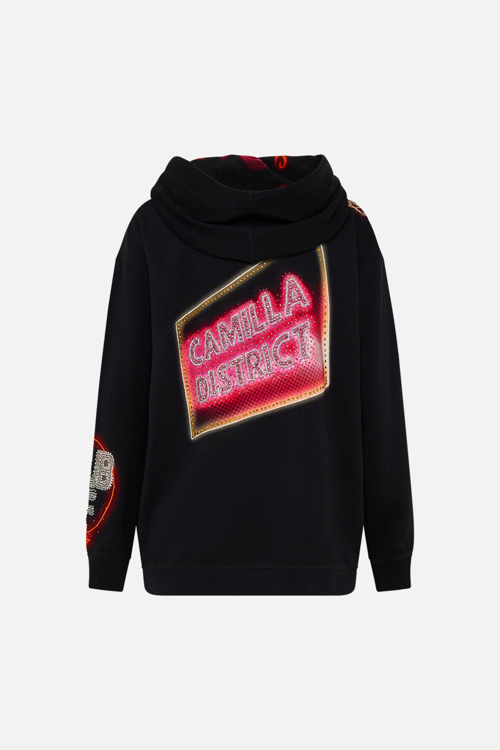 CAMILLA black hoody with pockets in Electric Loveland print.