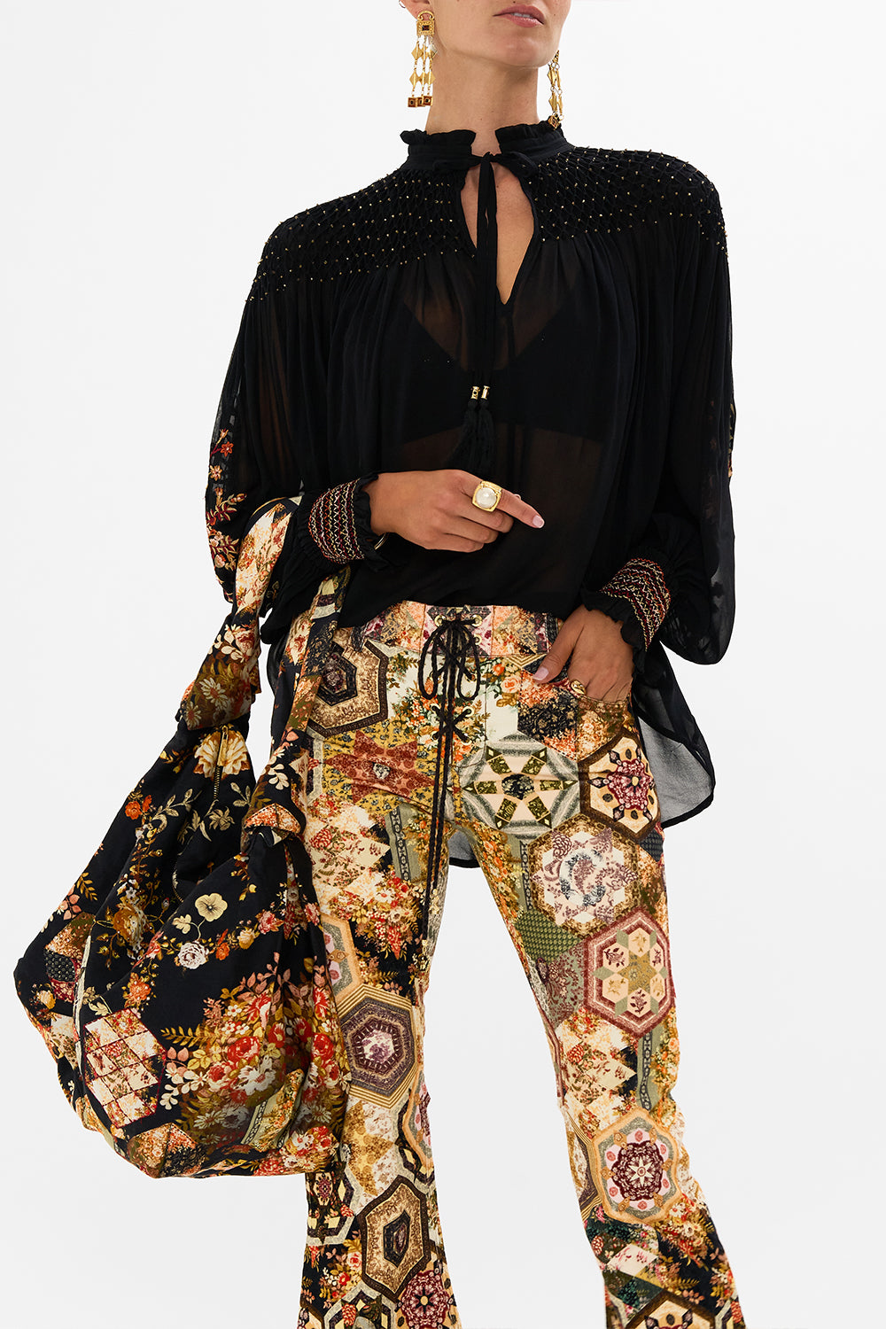 CAMILLA floral slouch shoulder bag in Stitched in Time