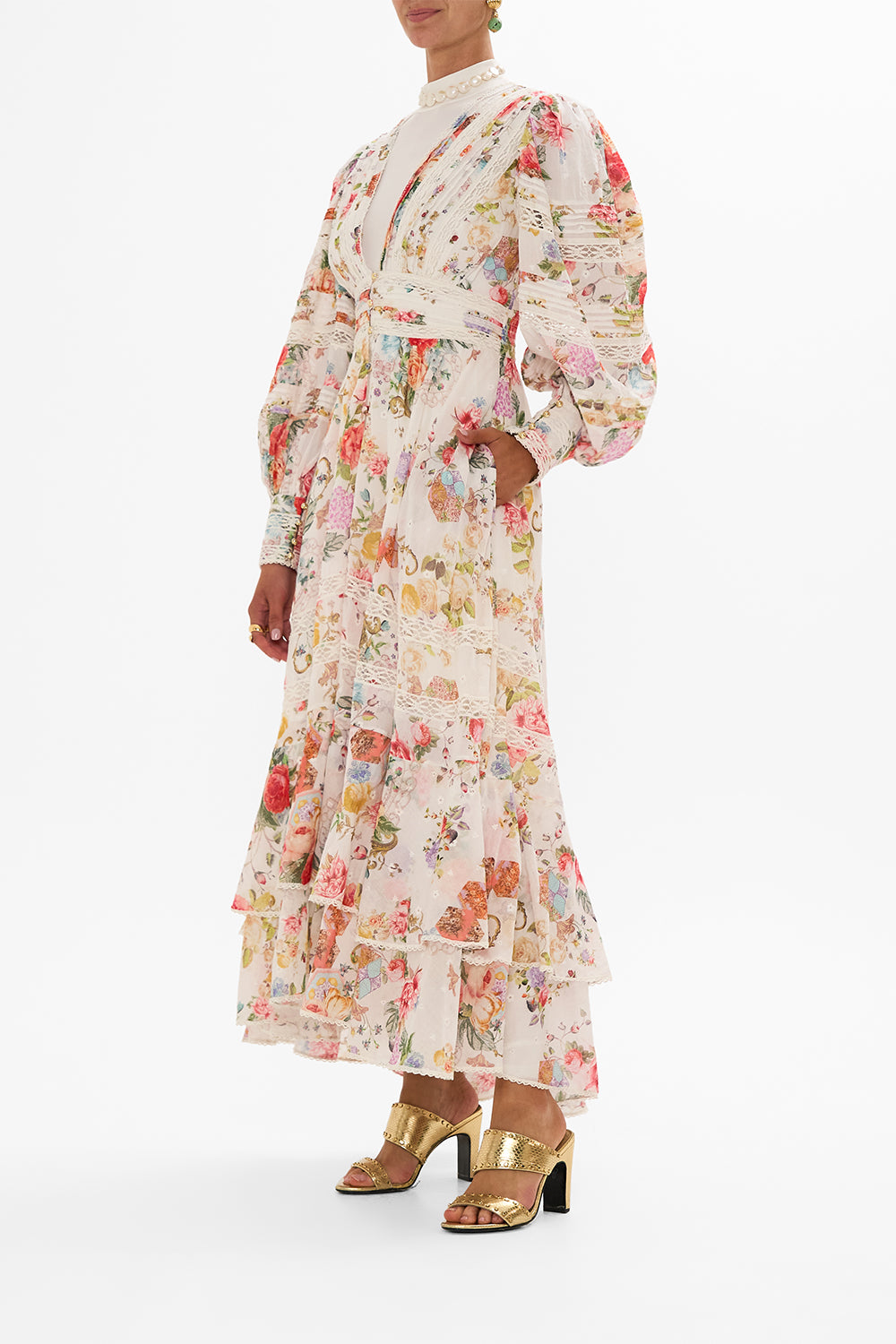 CAMILLA floral button front dress in Sew Yesterday print
