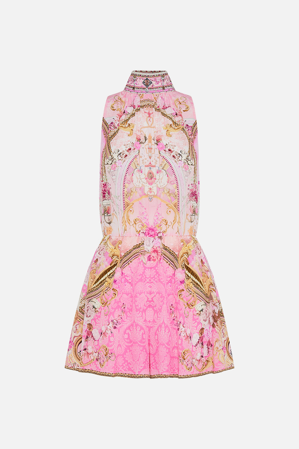 CAMILLA silk playsuit in Fresco Fairytale print