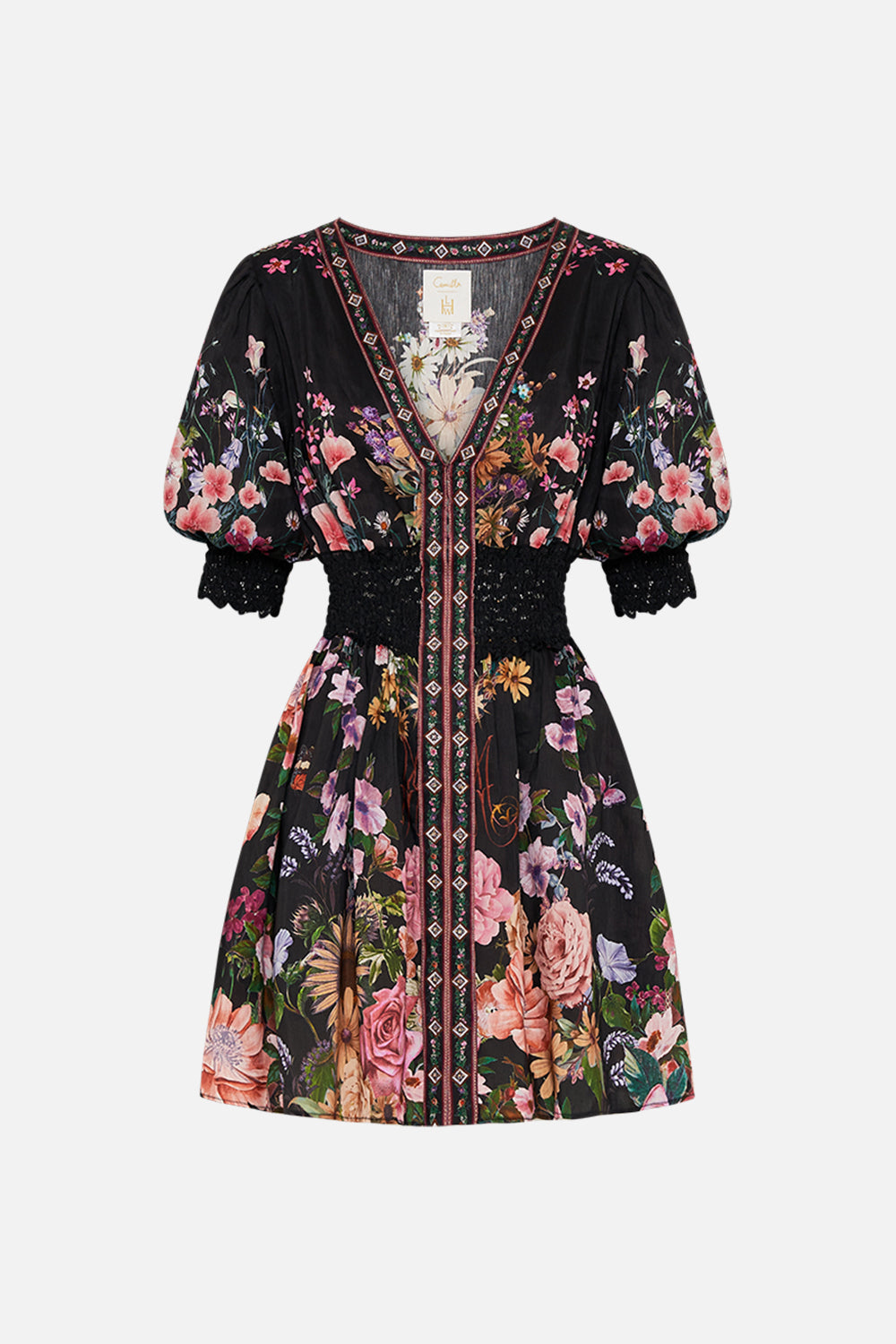 CAMILLA silk mini dress in Letters From A Vineyard print