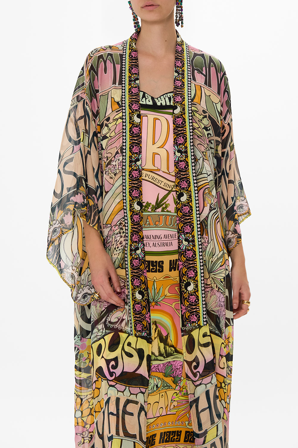 CAMILLA silk kimono in Day Trippin print