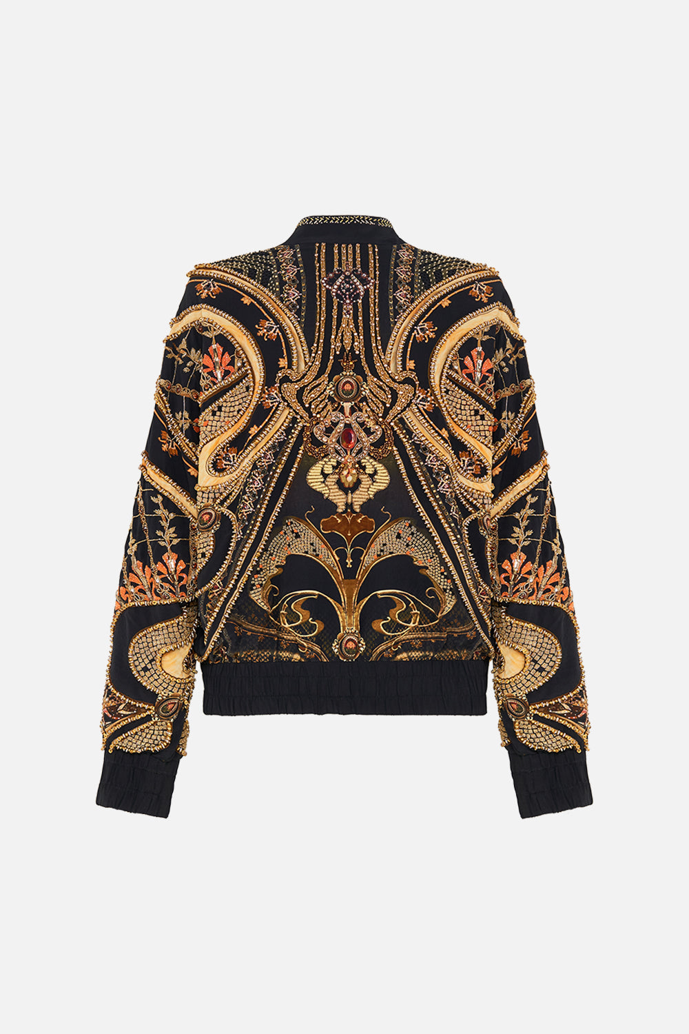CAMILLA designer bomber jacket in Nouveau Noir print