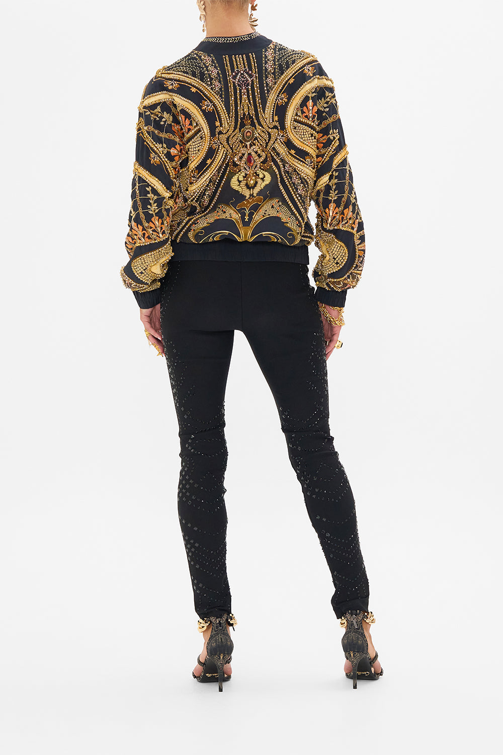 CAMILLA designer bomber jacket in Nouveau Noir print