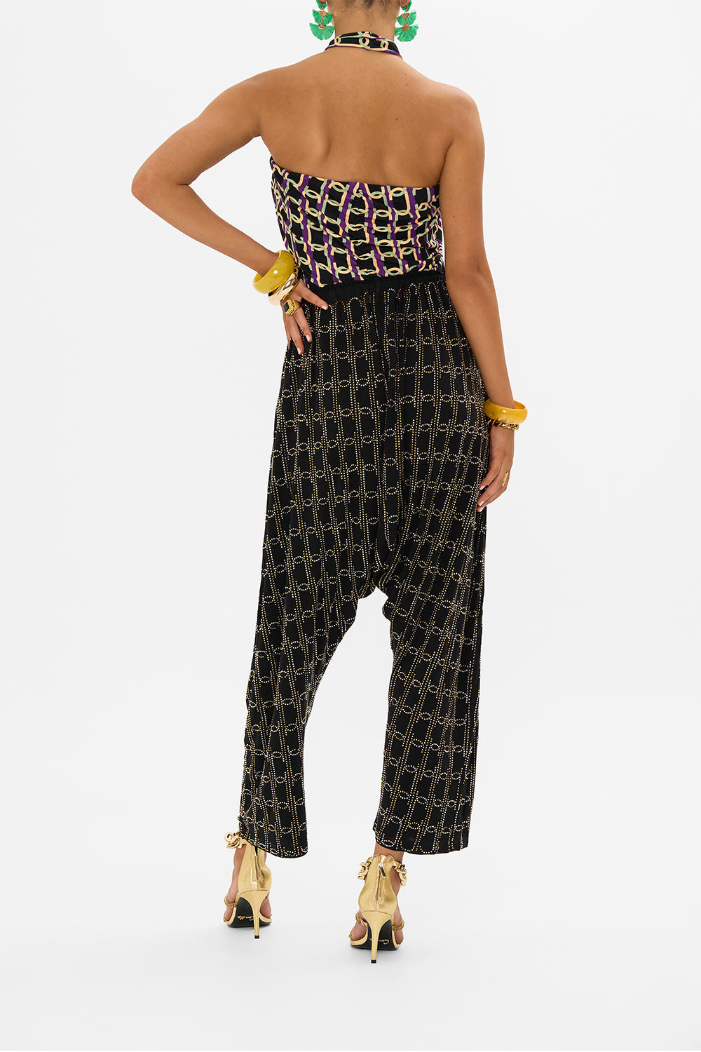 CAMILLA draped jersey pants in Film Diva print