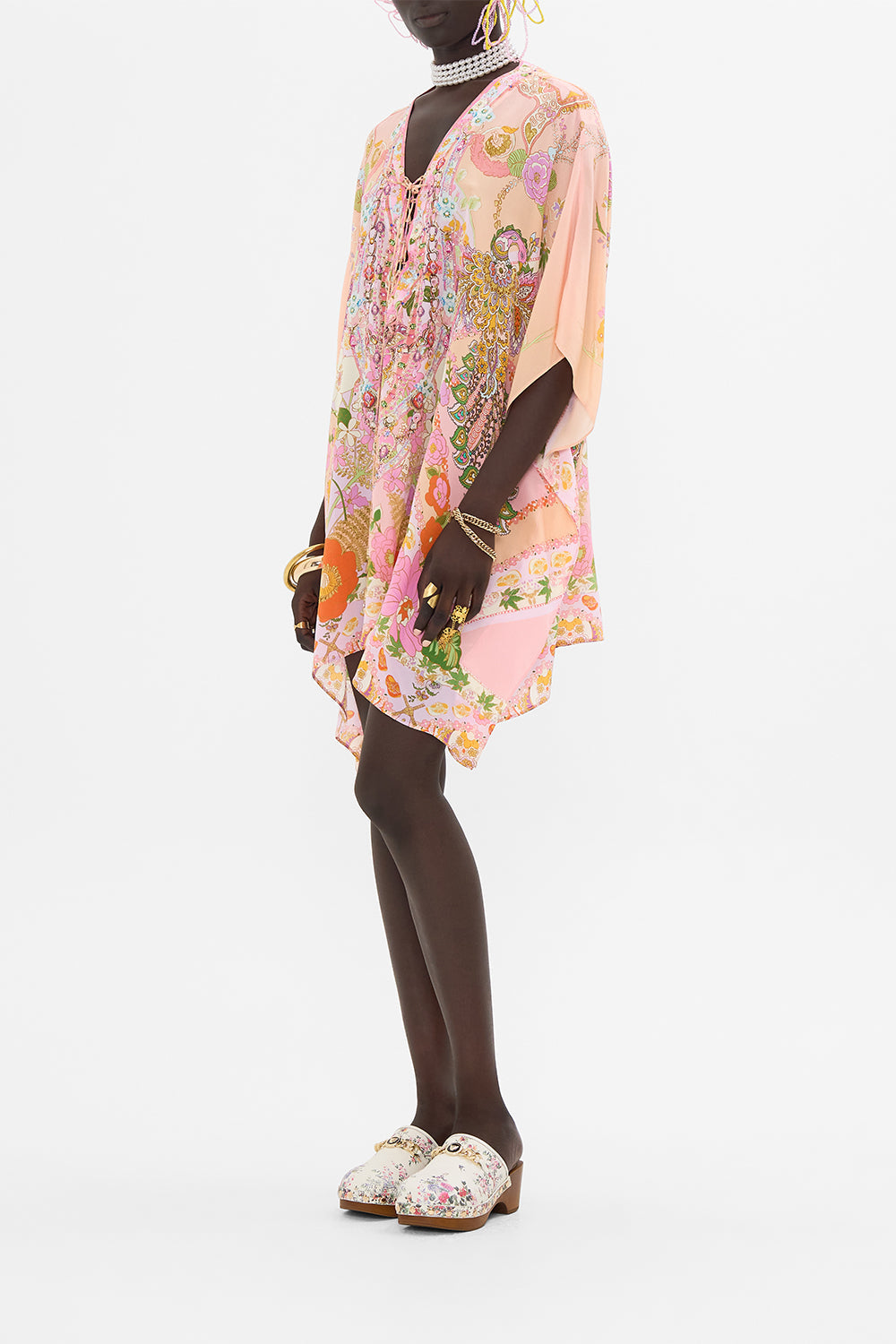 CAMILLA silk kaftan in Clever Clogs print