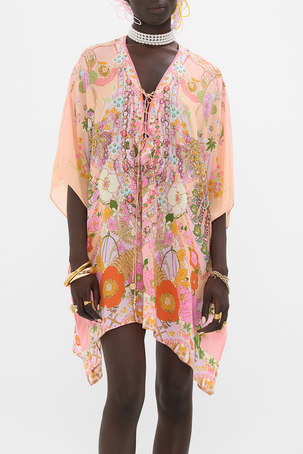 CAMILLA silk kaftan in Clever Clogs print