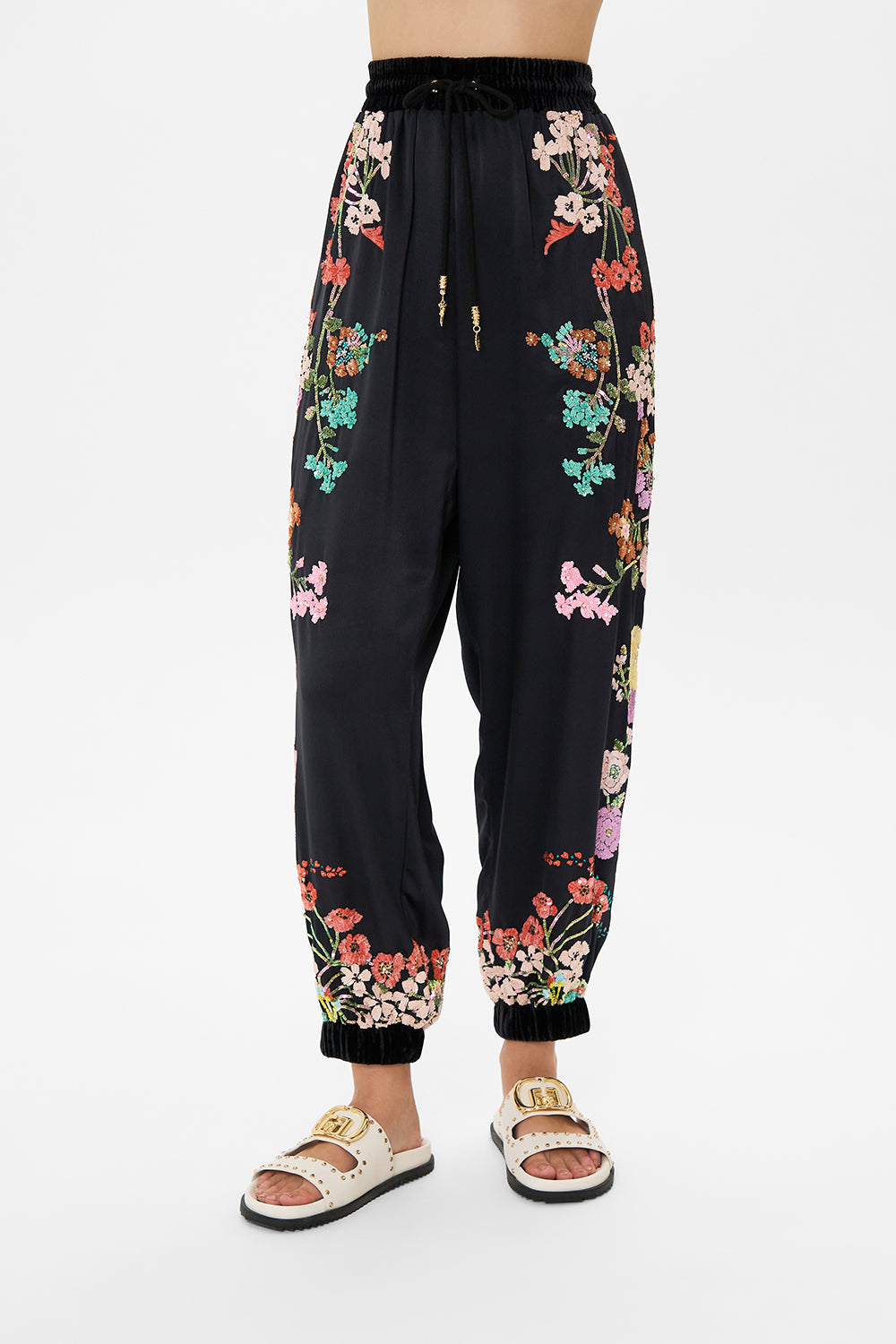 CAMILLA embellished trackpants in We Wore Folklore print